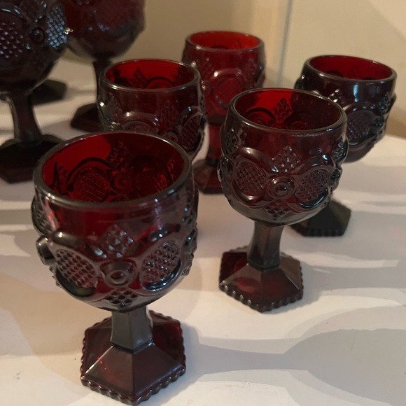 Avon 1867 Cape Cod Cranberry Glass Cup Set